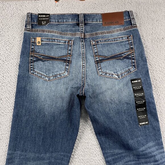 NWT Rank 45 Mens Jeans 31x34 Slim Bootcut Western Medium Wash Mid Rise - Picture 8 of 10